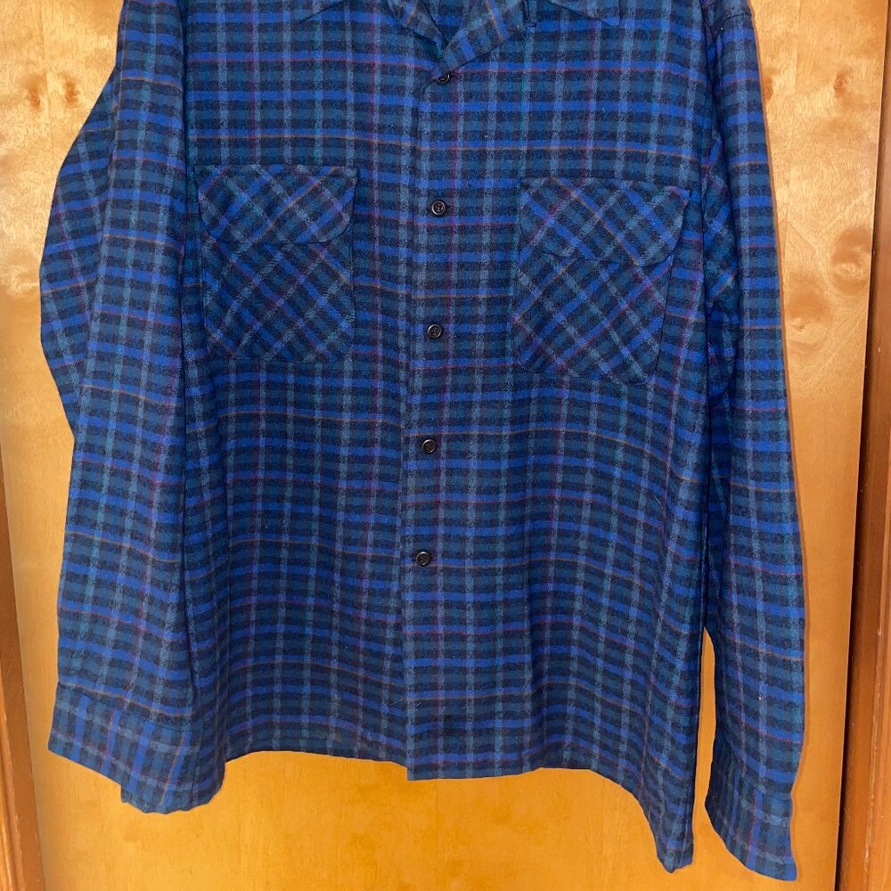Pendleton Flannel Navy Blue w Pockets Men's XL 100% Pure Virgin Wool - Picture 2 of 5